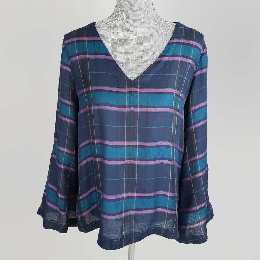 Loft Blue Navy Purple Long Sleeves Blouse Top XS
